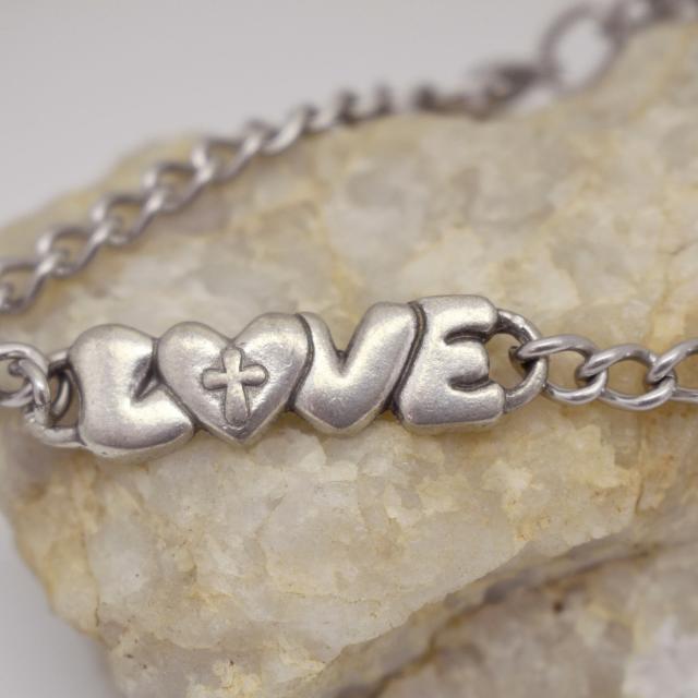 Love Cross Metal Charm Link Bracelet